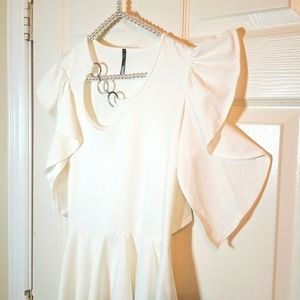 White Peplum Ruffle Sleeve Shirt